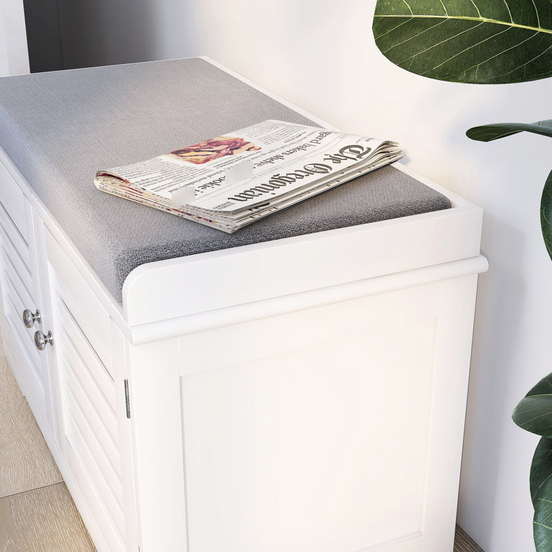Banc à chaussures blanc avec 2 compartiments et siège rembourré - Portes de grange de rangement