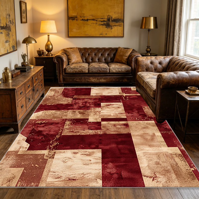 Red Abstract Blocks carpet-easy to clean, machine-washable, soft and comfortable; suitable for door mats, kitchens, living rooms, bedrooms, corridors, and laundry areas. Easy to clean, durable carpet for home decoration.
