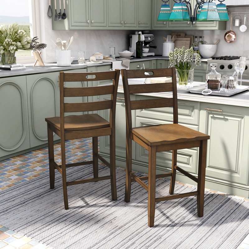Counter Stool with Solid Wood Frame, Oak
