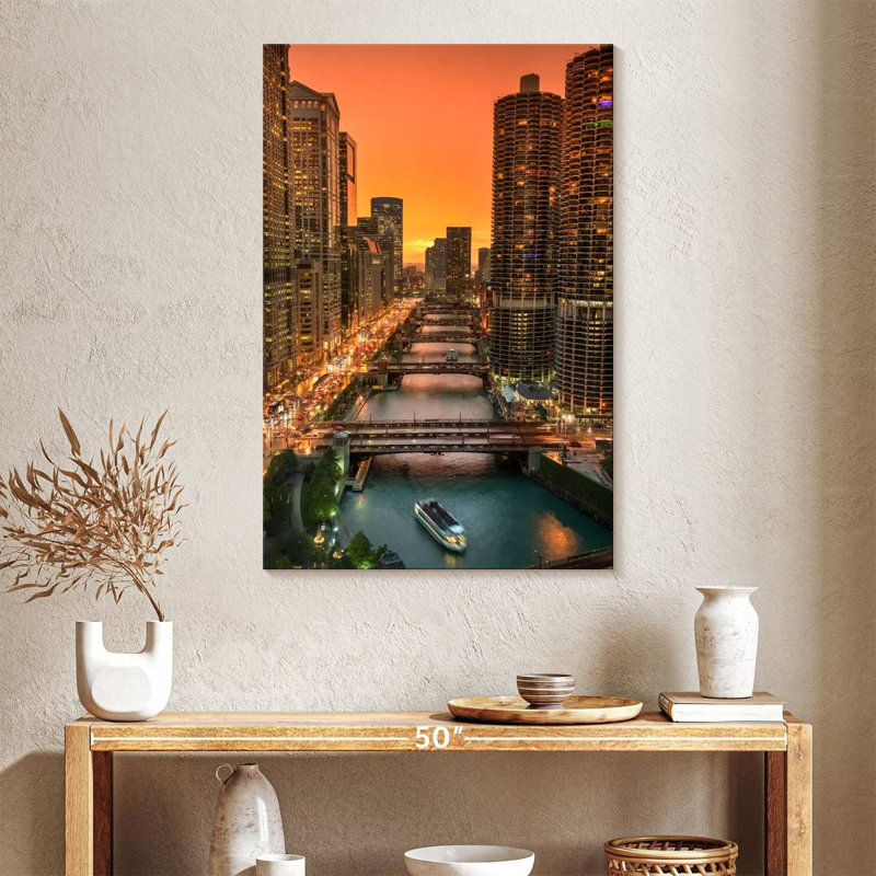 Aime Chicago River Sunset, 39" H x 26" W