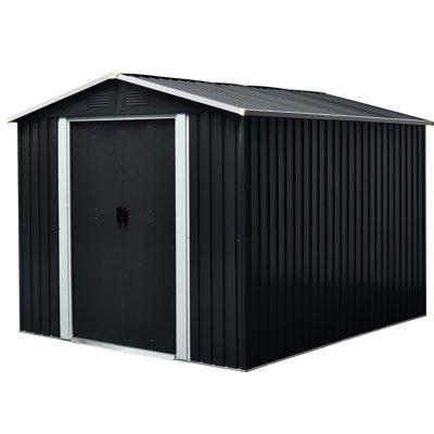 8Ft X 10Ft Outdoor Metal Shed, Black - Galvanized Iron Frame For Sturdiness, Punched Vents Efficient Airflow, Sliding Doors With Padlock, Easy To Assemble Shed Structure In Steel Construction
