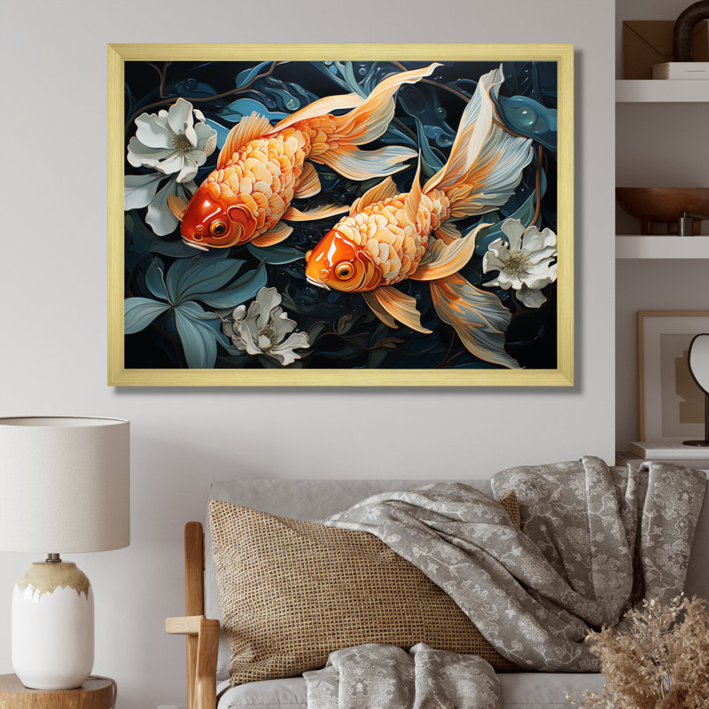 " Fishing Harmonious Hues I ", Gold Single Picture Framed, 16" H x 32" W x 1" D