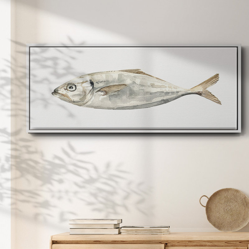 " Silver Fish I ", White, 12" H x 30" W x 1.5" D