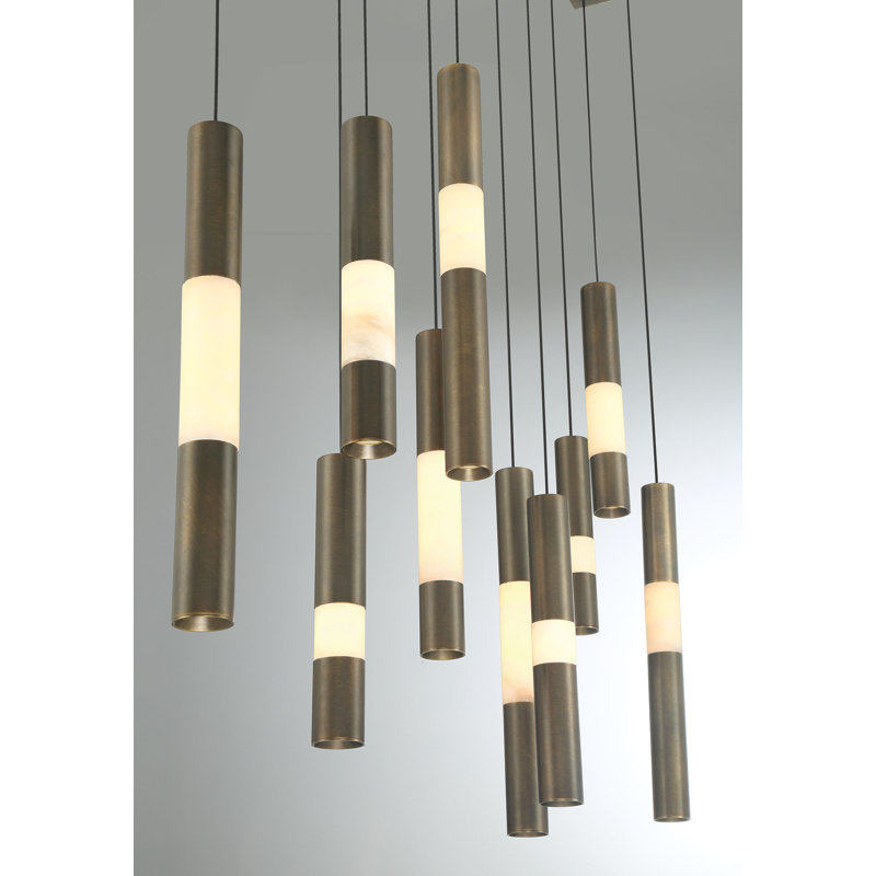 Lustre, 10 lumières, 50 po, laiton vieilli, albâtre, Laiton