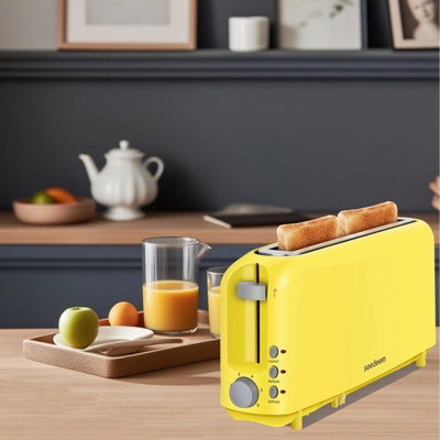 2-Slice Slim Bread Toaster Featuring 10-Inch Long Slot, 6 Shade Settings, Removable Crumb Tray, Defrost/Reheat/Cancel Functions & Safe Auto Shut-Off,Yellow