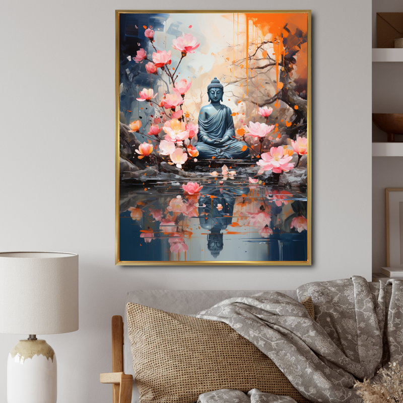 Floral Buddha In Meditation I sur impression sur toile, H 32 po x l 24 po x P 1 po, Cadre flottant doré