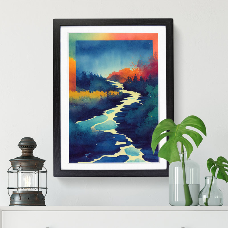 Watercolour Stream Vol.1 1 Piece Single Picture Frame Wall Art, 64cm H x 46cm W x 2cm D, Oak