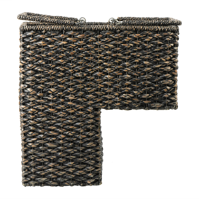Panier d'escalier en rotin tissé avec poignées, Noir