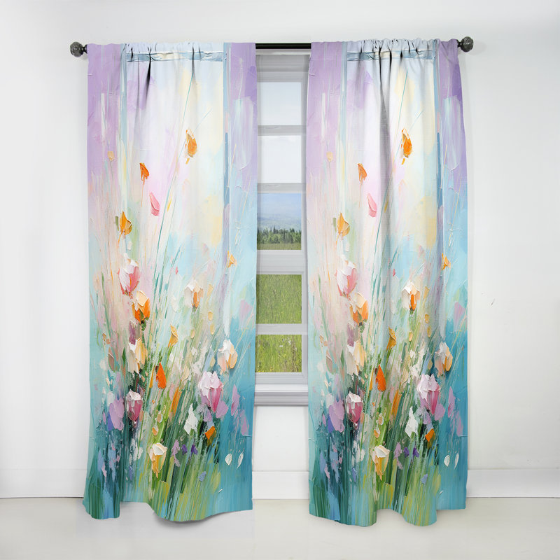 Jonah Yellow And Pink Meadows Breeze III - Meadow Curtain - Velvet Room Darkening - 1 panel, 52" W x 84" L