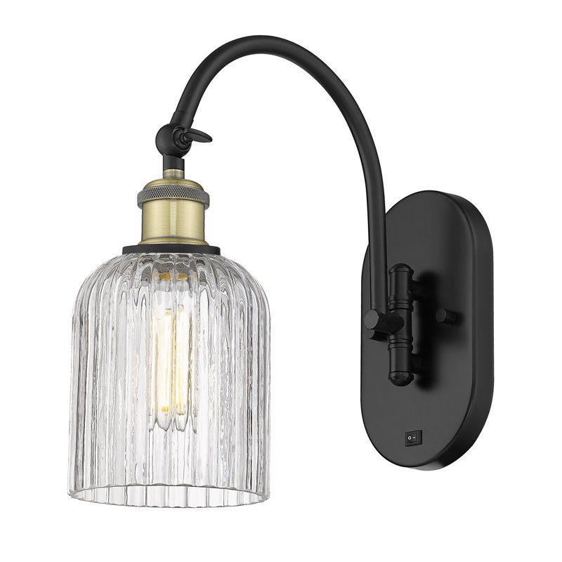 Fiennes Steel Armed Sconce, Black Antique Brass, Clear