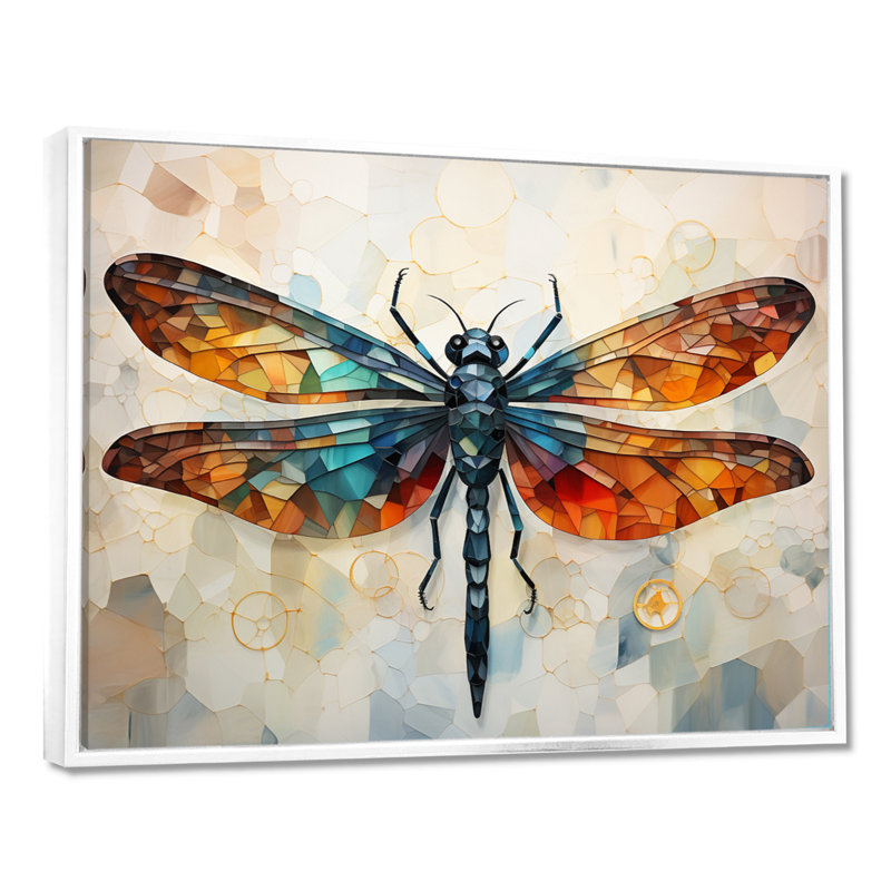 Libellule orange, insectes, vol géométrique I - Libellule, art mural, H 34 po x l 44 po x P 1,5 po, Cadre flottant blanc