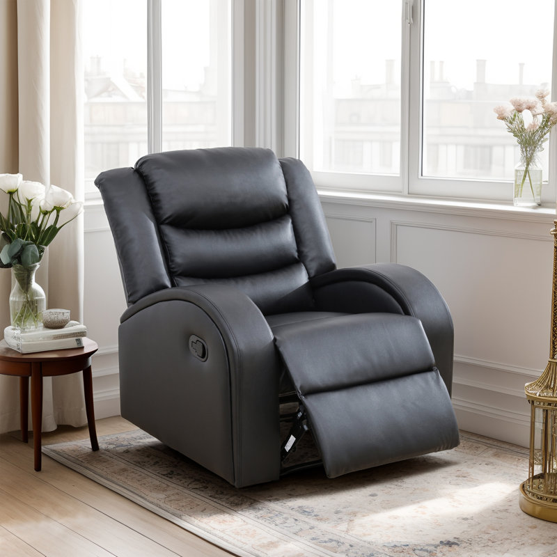 Fauteuil inclinable de salon Lateka, Similicuir noir