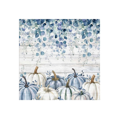 Blue Pumpkins & Eucalyptus Leaves Unframed Canvas Wall Art 16" X 16"