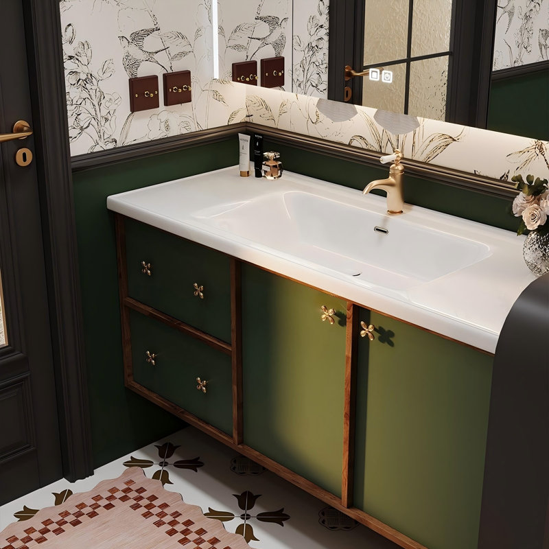 Wall Mounted Single Double Combined Vanity Unit Bathroom Vanity With Ceramic Top, 21.65" H x 47.24" W x 19.69" D