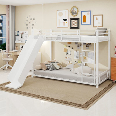 Lit superposé simple robuste en métal avec glissade - Conception peu encombrante pour les enfants et les adolescents, cadre durable pour jouer et dormir, assemblage facile