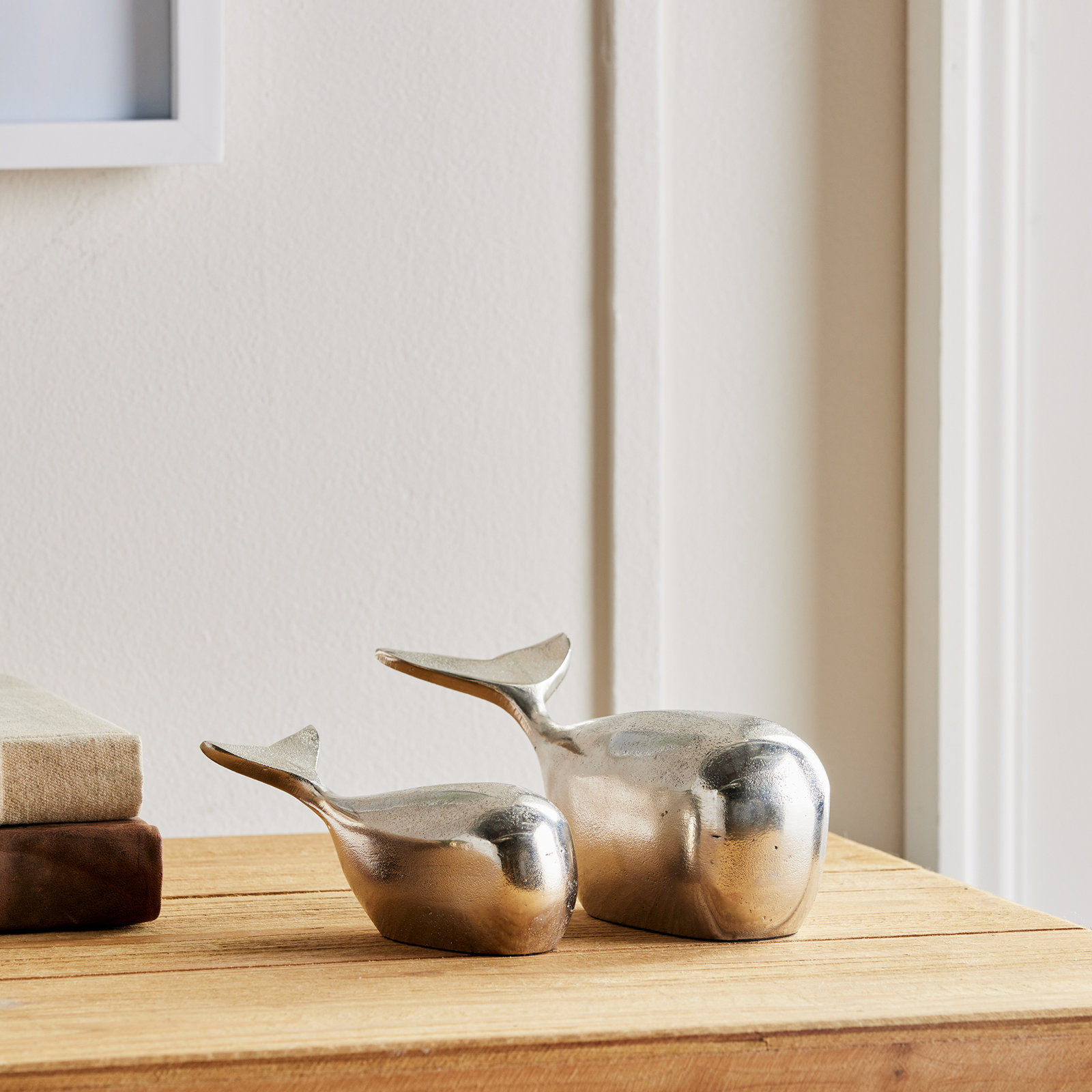 Lychee 2-Piece Whale Sculpture, Silver