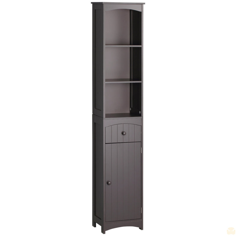 Armoire de rangement pour salle de bain, unité de rangement pour salle de bain autoportante, tour à linge haute avec tablettes à 3 niveaux et tiroir