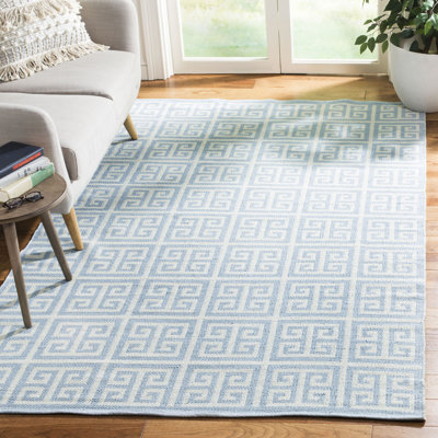 Royalton Geometric Handmade Flatweave Cotton Light Blue/Ivory Area Rug