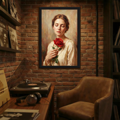 Plantes et fleurs, femme tenant une rose rouge