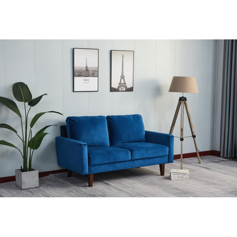 Seaddon Square Arm Sofa, Prussian Blue Velvet, 35" H x 58" W x 32" D