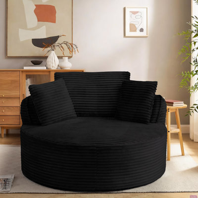 Alhertine 28.3" W Fully Compression Round Corduroy Deep-Seat Sofa - No Assembly Required With 3 Pillows