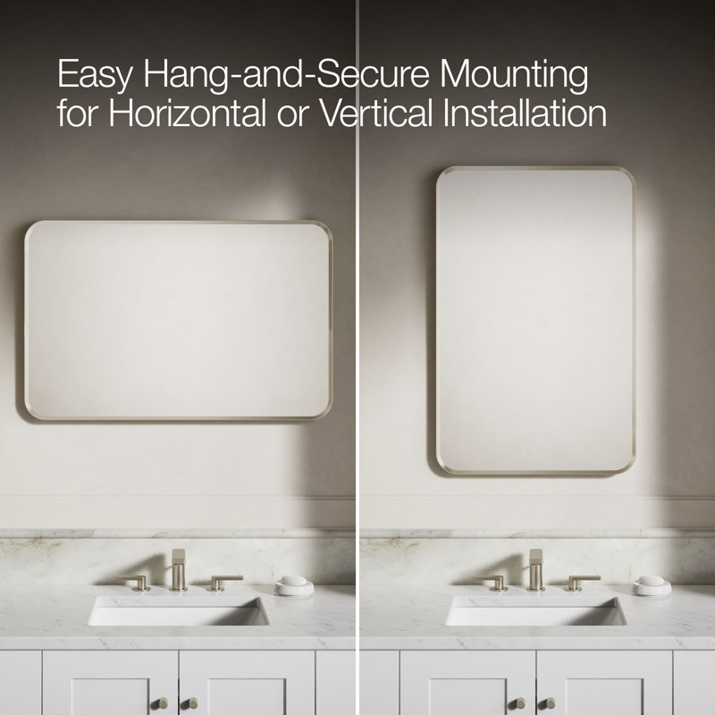 KOHLER Essential Rectangular Wall Mirror, Bathroom / Vanity Mirror with Frame, Brushed Nickel, 34" x 22"