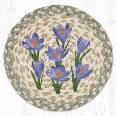  Crocus Flower Printed Round Jute Trivet – 10" Table Protector