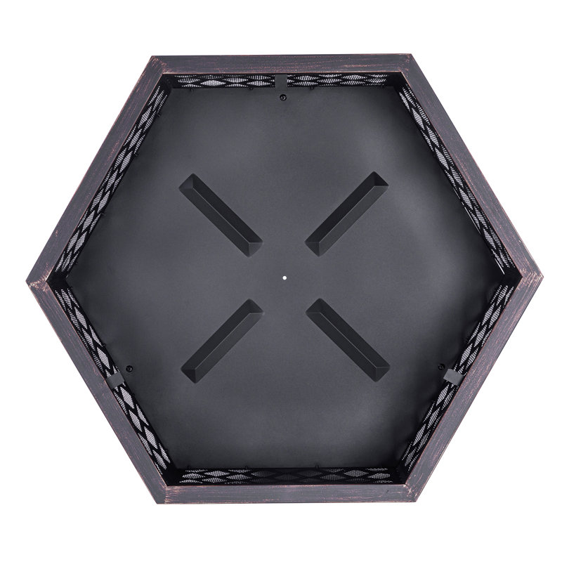28Inch 33Inch Hexagonal Outdoor Wood Burning Fire Pit, 33"W x 33"D