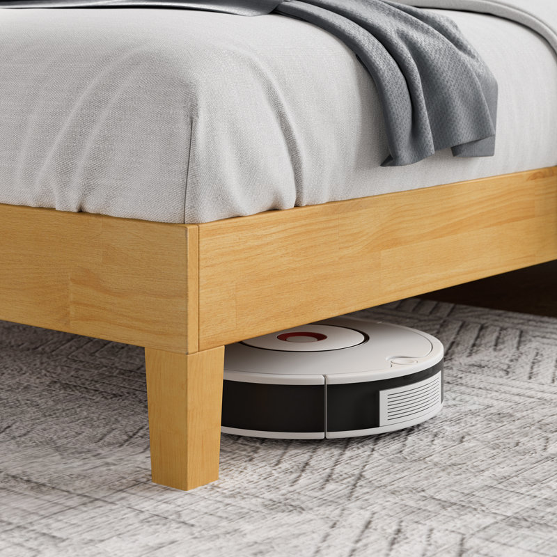 Base de lit plateforme en bois massif Kira, Lit simple, Bois naturel clair