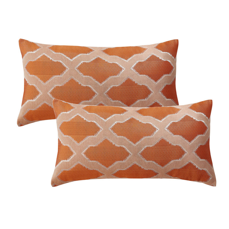 Geometric Rectangular Lumbar Pillow Cover, Burnt Orange