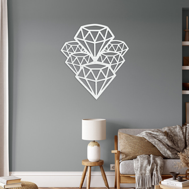 Art mural de sept diamants fabriqués à partir de lignes - ACM, Noir, H 32 po x l 29,5 po x P 0,25 po