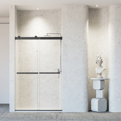 46-48" W * 76" H Frameless Double Sliding Soft-Close Shower Door, Bathroom Sliding Shower Door, 5/16" (8mm) Thick SGCC Tempered Glass Door, Matte Black