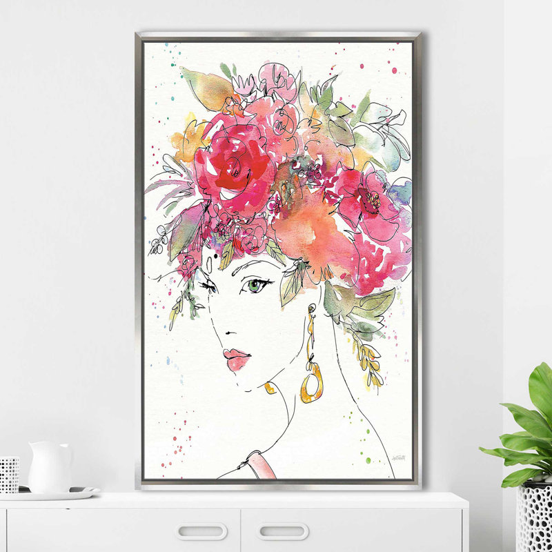 Floral Chiffres II par - Reproduction d'art, Cadre flottant argent, H 51,5 po x l 31,5 po x P 2 po