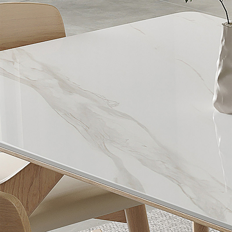 Table de salle à manger crème moderne en bois et pierre, H 29,5 po x L 78,7 po x l 35,4 po