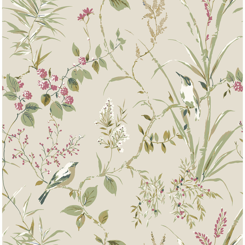 Papier peint botanique neutre Mariko, Beige
