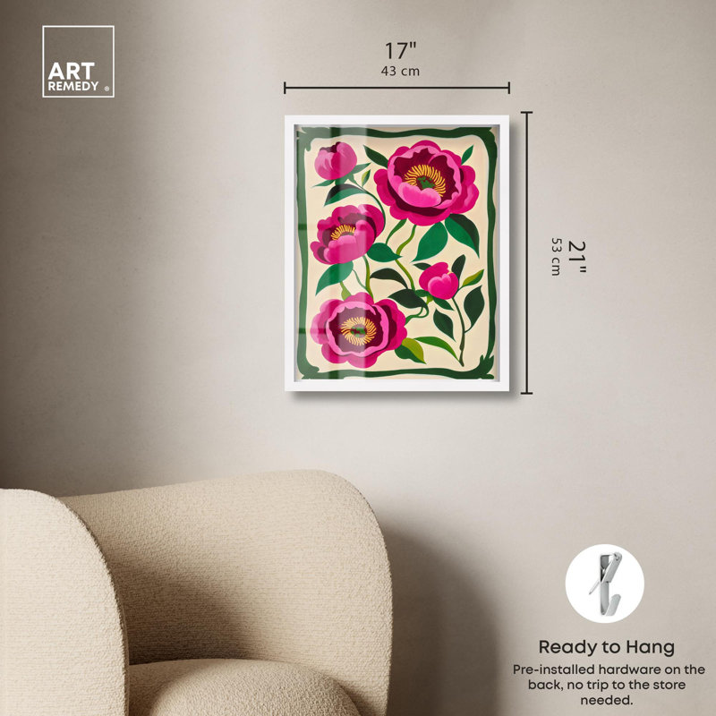 «Fourfold Peony II Shadowbox Print Flower Art Decor» par Art Remedy, H 21 po x l 17 po, Blanc