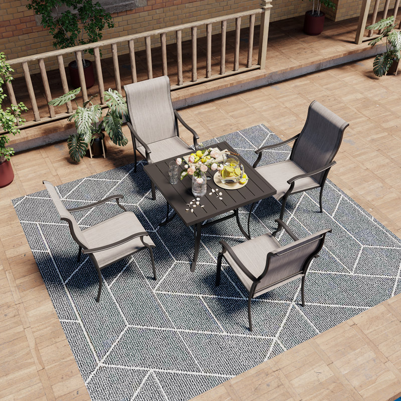 4 - Person Metal Patio Dining Set with Rectangular Table, Gray