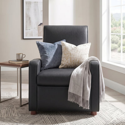 Fauteuil inclinable manuel moderne recouvert de polyuréthane 2 positions avec dossier réglable à 160 ° et pieds en bois d'hévéa noyer pour le salon, la chambre à coucher et le cinéma maison, noir