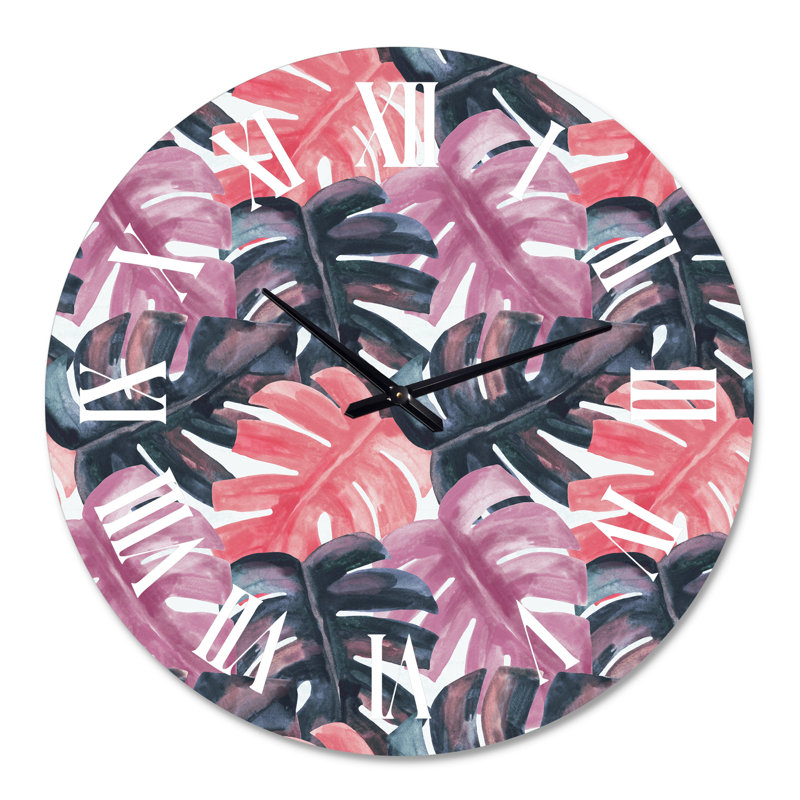Horloge murale colorée Monstera On Rough Brush Strokes II, Surdimensionné