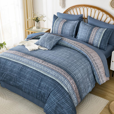 8 Pieces Boho Striped Bed in a Bag Comforter Set Soft Microfiber Bedding Set for All Season