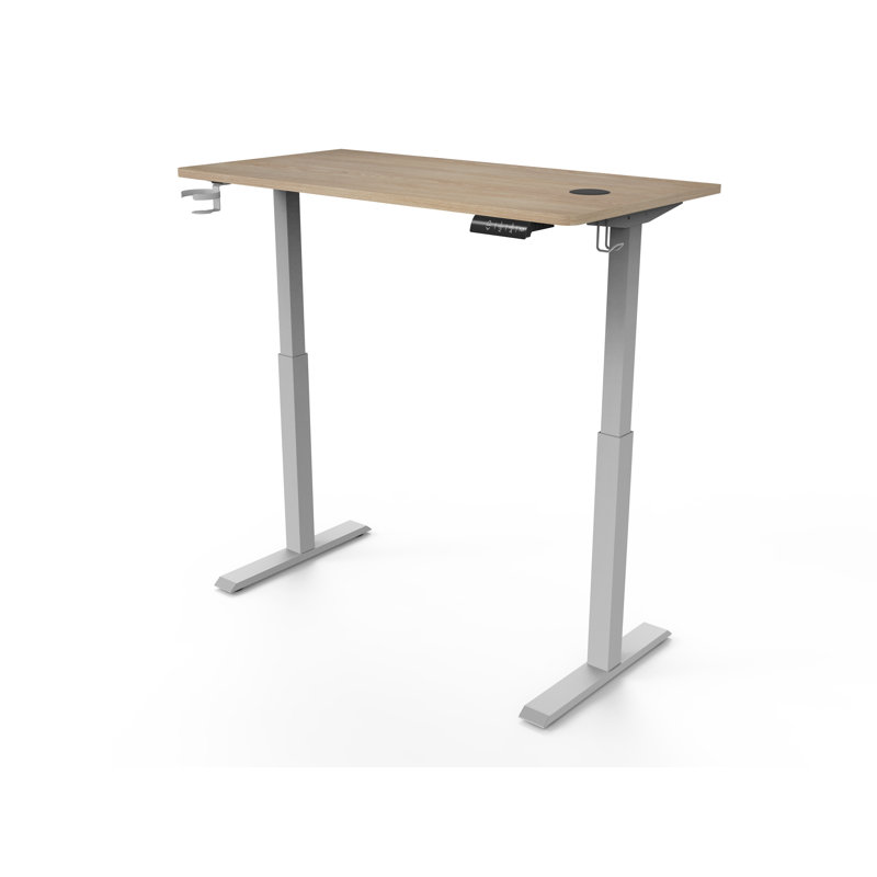 Arshan Adjustable Metal Base Standing Desk, Brown/Tan/White