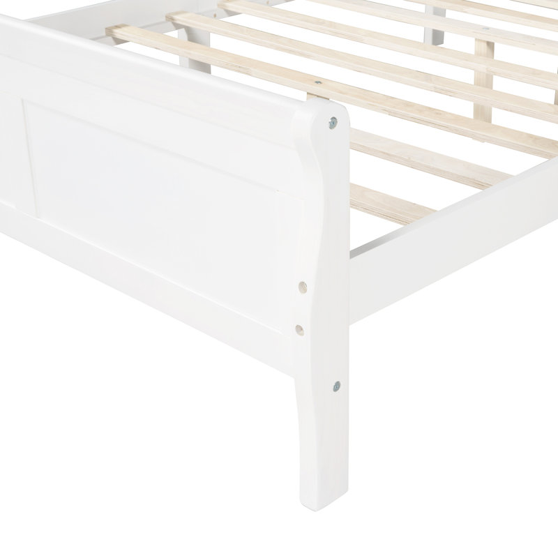 Lit plateforme en bois avec tête de lit et lattes en bois, Blanc