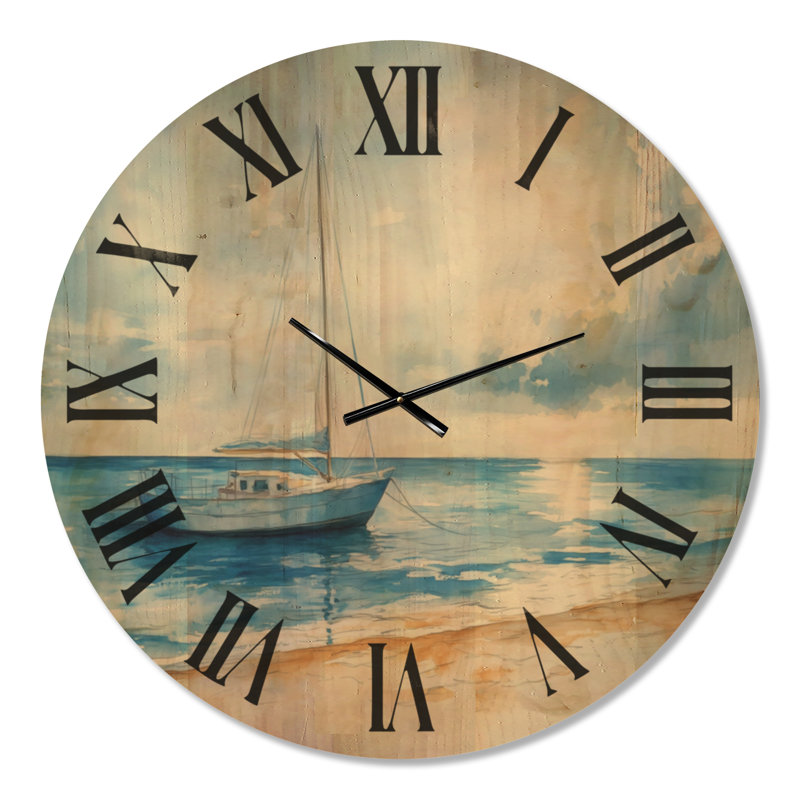 Calm Anchorage - Horloge murale nautique en bois massif, Très grand