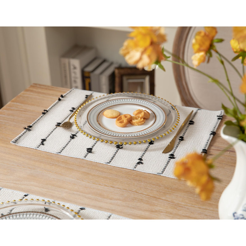 Ensembles de table bohèmes, pour la décoration de table à manger, napperons en tissu tissé pour une cuisine rustique de style campagnard, napperons en coton, ensemble de 6, (noir)