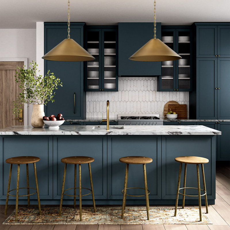 28" W x 10" H 1-Light Metal Cone Pendant in Aged Brass with Painted Brass Interior and Rectangular Designer Chain