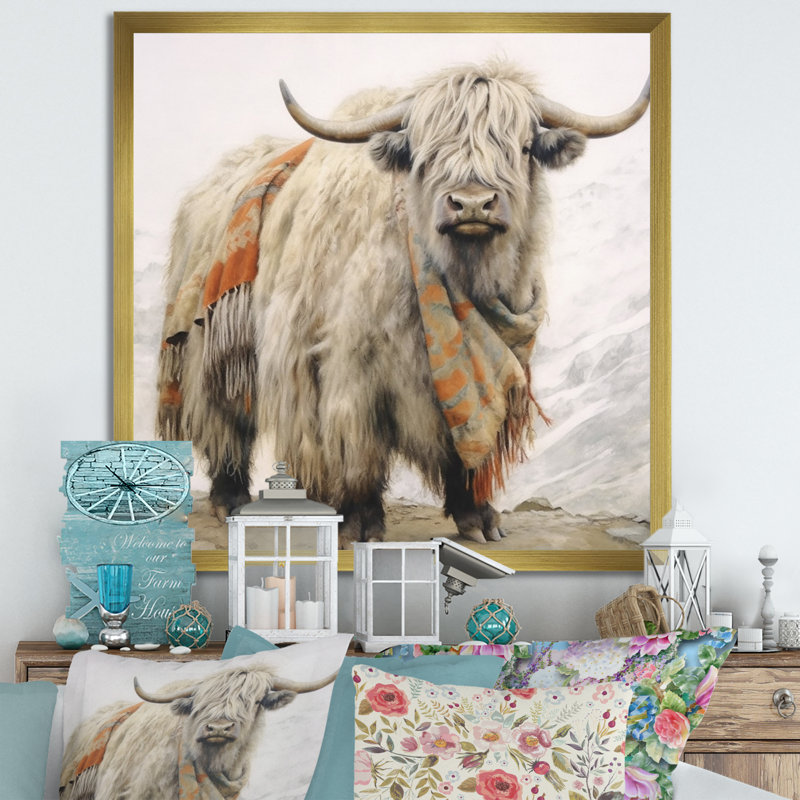 Wild Yak V - animaux, art mural sur toile, H 30 po x l 30 po x P 1 po, Cadre doré à une seule photo