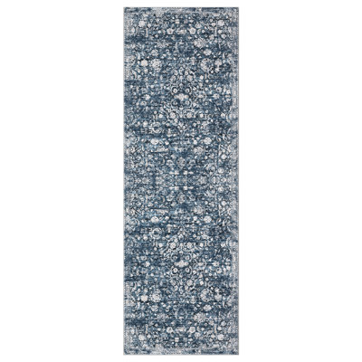 Oriental Machine Washable Rug with Rubber Backing for Living Room Non-Slip Dining Room Rug Easy-Cleaning Floor Carpet for Bedroom Office Playroom_OKPHO_155Y_Floral;Oriental_Blue