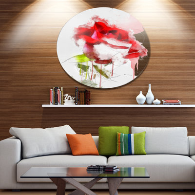 «Red Rose Sketch with Red Splash», reproduction de peinture à l'huile sur métal
