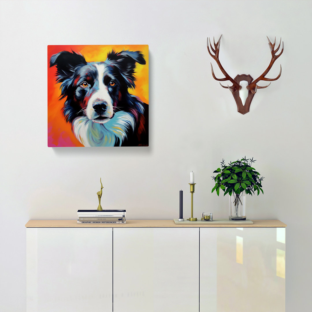 Border Collie Colour Field Painting - Wrapped Canvas - Framed Print