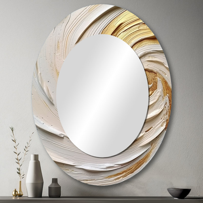 Gold Eternal Swirl IV - Abstract Oval Decorative Mirror On Metal, 43" x 33"